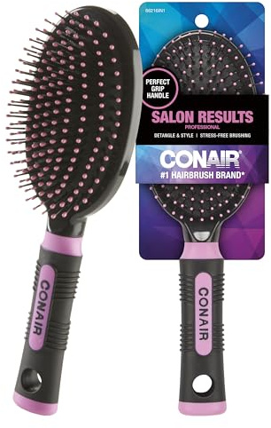 Conair Salon Results Hairbrush - Men and Women - Detangling Hair brush - ideal for curly or straight styles - features wire bristles and cushion Base - Pink/Black