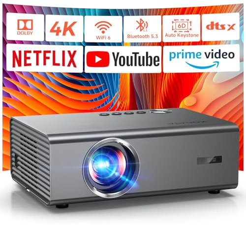 4K Smart Projector for Bedroom with Netflix Smart OS & HDR10 | KOGATA AI Auto Focus, 6D Keystone, WiFi 6 & Bluetooth 5.3 | Outdoor & Indoor Home Cinema Projectors
