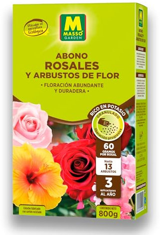 Abono Rosales y Arbustos de Flor para Potenciar Floración 800 GR ECOLÓGICO | Fertilizante para 30 m2 específico para Rosales y Arbustos de Flor MUY EFECTIVO sin riesgos de quemaduras | Nexum Market