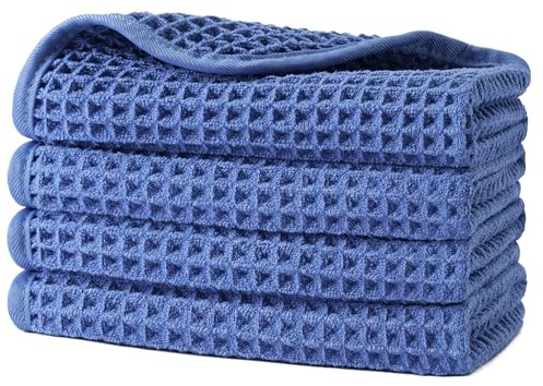 POLYTE 430 gsm Microfibre Lint Free Washcloth Face Towel, 33 x 33 cm, 4 Pack (Waffle Weave)