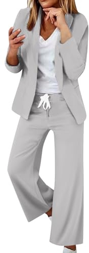 Tailleur Donna Eleganti Curvy Completo 2 pezzi Pantaloni e Giacca Cerimonia Tuta Completa Elegante Business Completi di Pantalone Gamba Larga e Blazer Maniche Lunghe Tinta Unita per Matrimoni e Feste