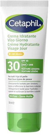 Cetaphil Crème Hydratante Visage SPF 30, Soin Solaire Hydratant pour Peaux Sensibles, Texture Légère, à la Niacinamide, Hydratation 24 h