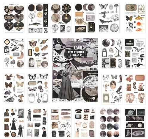 Scrapbook Stickers, 20 Pages Scrapbooking & Journaling Supplies, Scrapbook Accessories for Adults, DIY Stickers for Scrap Book Journal Notebook, PET Material, Castle Garden Theme (Above the Moon)