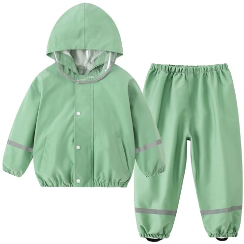Fewlby Puddle Suit Kids Waterproof Suit, Waterproof Jacket & Rain Trousers 2-Piece Set, Girls Boys Raincoat and Pants Toddler Cartoon Rain Suit for 1-7 Years