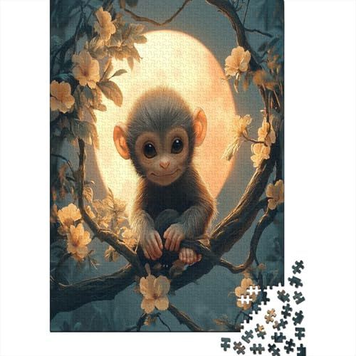 Luna Llena Rompecabezas para Adultos 38x26cm/1000pcs,Juegos De Desafío De Monito Entre Flores