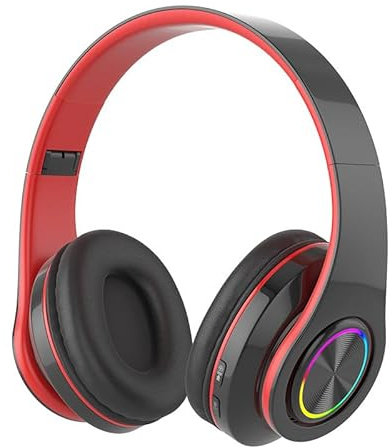 HNW Bluetooth Headphones Over Ear Foldable Wireless Headset Colorful LED Lights Noise Cancelling Headphones Volume Control Wired and Wireless Modes Built in Mic for Phones TV PC
