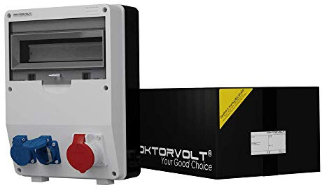 Doktorvolt Stromverteiler TD mit Mennekes Steckdosen-Kombination 2x 230V Schuko 1x 16A CEE mit Sicherheitsklappdeckeln, Baustromverteiler Wandverteiler Steckdosenverteiler komplett verdrahtet IP44