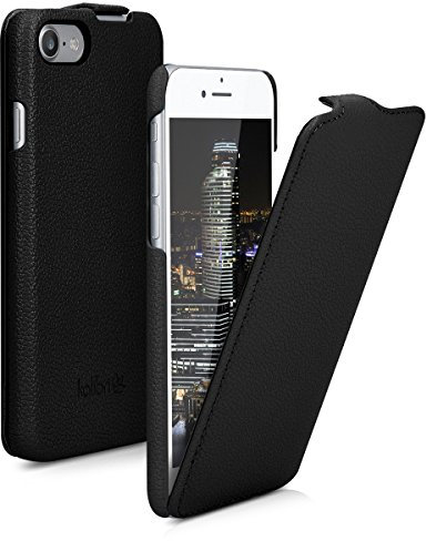 kalibri Flip Hülle Ultra Slim kompatibel mit Apple iPhone SE (2022) / iPhone SE (2020) / iPhone 8 / iPhone 7 - Leder Case Schutzhülle Tasche in Schwarz