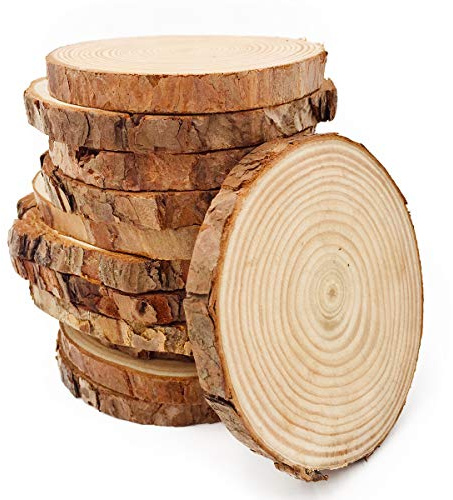 William Craft Dischi Legno Senza Buco Diametro 9-10cm 12 Pz Naturale Legno da Decorare Natale Fai da Te Segnaposto Adatti per Pirografo, Intagliare, Disegnare