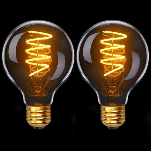 YOUDIAN Filament Vintage LED Bulbs,E27 Edison Screw, G80 Dimmable LED Filament Bulbs,Energy Saving 4W Equivalent 40W,2200K Warm White,400LM, Globe Retro Amber Glass LED Light Bulb 2-Pack (G80-S-4W-2)