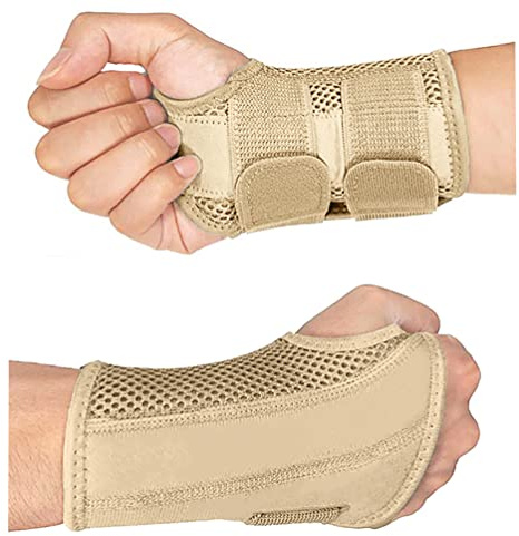 HYCOPROT Tutore Polso con Stecca Metallica, Polsiera per Il Polso Regolabile e Traspirante, Tutore Tunnel Carpale Per Il Polso per Distorsioni, Rsi, Artriti e Tendiniti (S/M (13-21), Sinistra-Beige)