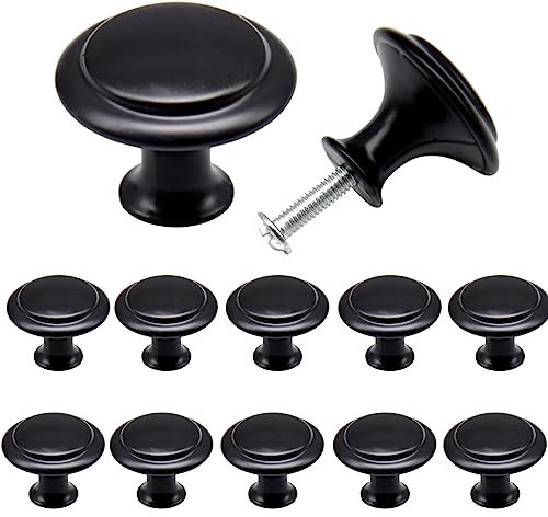 Yosawo 12 Stück Möbelknöpfe Runden Schrankknöpfe Schubladengriffe Türgriffe mit Schrauben (Schwarz/27mm)