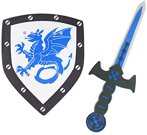 Espada y escudo de caballero de espuma, juego de juguete con dragón medieval (azul) ideal para niños para el festival de caballeros a elegir