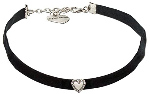 Alpenflüstern Trachten-Samt-Kropfband Strassherz - nostalgische Trachtenkette enganliegend, Kropfkette elastisch, eleganter Damen-Trachtenschmuck, Samtkropfband schmal (schwarz) DHK321