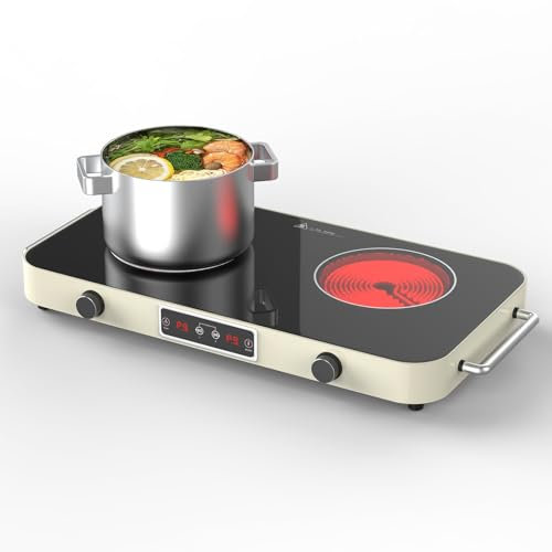 Plaque Induction 2 feux,Double Plaque de Cuisson Induction Plate,9 Températures et Niveaux de Puissance,Minuterie de 1.5 Heures,Pour Toute Poêle Plate, Cuisson à l'infrarouge 220v-240v