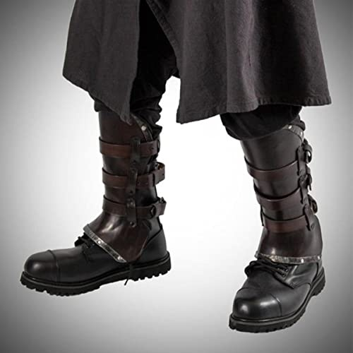 IBaLzi Leather Larp Greave Gaiter, Medieval Boot Shoe Cover Men Women Knights Leg Kit Costume Archer Half Chaps Armour for Adult,Victorian Larp Costume