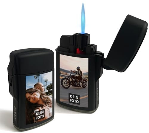 PhotoFancy® - Personalisiertes Feuerzeug mit eigenem Foto - Sturmfeuerzeug Bedrucken - Gasfeuerzeug als Fotogeschenk gestalten - Beidseitig-Bedruckt