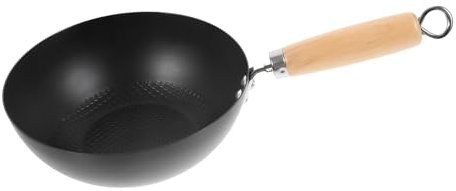 OUNONA Mini Wrought Iron Pan 20cm Flat Bottom Stir Fry Wok Rapid Heat Conduction Multi-Function for Frying Boiling Steaming Everyday Kitchenware Compatible Electric Induction Gas Stoves