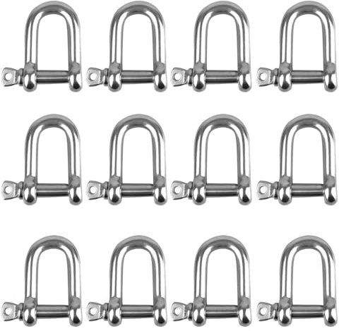 Grillete en Forma de D, 12 Piezas de Acero Inoxidable M4 Con Anilla, Recto para Aparejos de Cadena de Cable