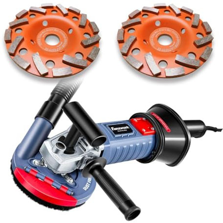 FANZWORK 1500W Betonschleifer Betonfräse Set, Drehzahlregelbar, inkl. Premium 125mm Diamantschleiftopf, Absaughaube, T-Förmiger Griff (Mit 2x125mm Schleiftöpfe)