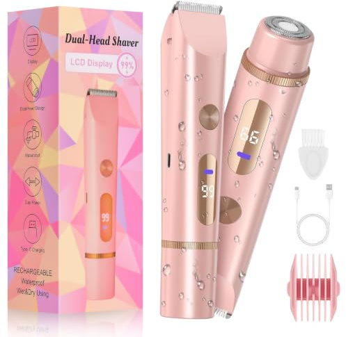Afeitadoras para mujer, recortadora de bikini para mujer y maquinilla de afeitar eléctrica, depiladoras 2 en 1, depiladoras húmedas y secas, afeitadora impermeable para bikini, vello púbico, piernas y