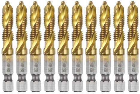 Sourcing Map 10pcs Combination Drill and Tap Bit Set - M8 x 1.25 Metric, 1/4 Hex Shank, Titanium Coated, High Speed Steel