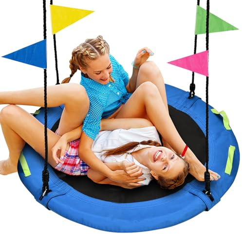 HeyZoo 48 inch Tree Swing, Larger Saucer Flying Swing for Whole Family, 900lbs Weight Capacity, with Adjustable Hanging Straps, for Outdoor Playground, Gifts for Kids, Blue