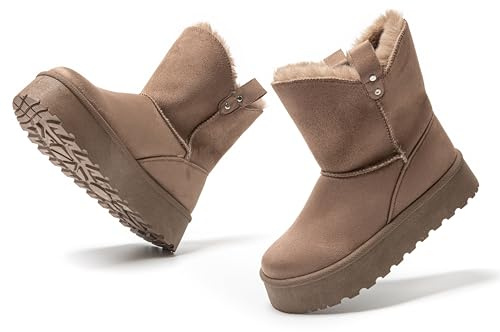 JOMIX Botas Mujer Invierno de Piel Sintética Botas Nieve Mujer con Peluche Caliente