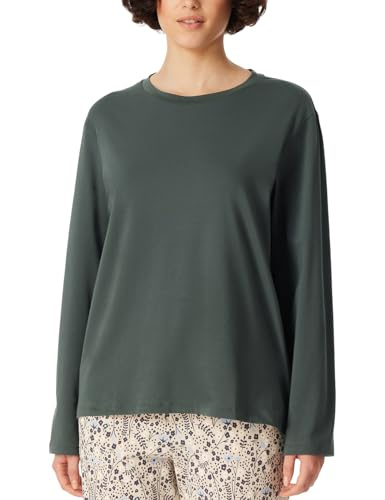 Schiesser Damsovskjorta, långärmad bomullsblandning + relax pyjamasöverdel, Mörkgrön_182103, 36
