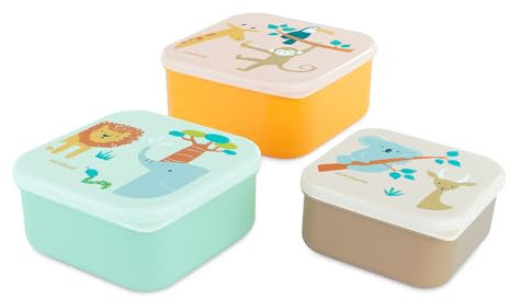 Miniland - Set de 3 Boîtes à Déjeuner Enfant, Boîtes Empilables, Lavables au Lave-Vaisselle et Sans BPA (Jungle)