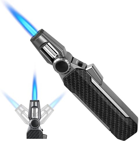 KAMBOLLY Butane Torch Lighter, Refillable Gas Lighter Cooking Torch, Adjustable Kitchen Torch with Safety Lock - Windproof Jet Flame Blue Fire for Camping Baking BBQ Grill Candle (Gas Not Included)