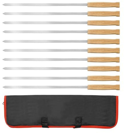 8 spiedini per grigliare in acciaio inox con manico in legno da campeggio all'aperto forchetta per barbecue in metallo da 43,2 cm spiedini per kebab resistenti in acciaio inossidabile larghi spiedini