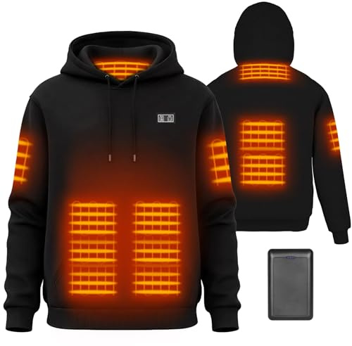 Moteoza Sweat à Capuche Chauffant pour Hommes Femmes avec Doublure en Polaire, Batterie 7,4 V 16000 mAh, Sweat-shirt à Capuche Chauffant, 6 Zones de Chauffage