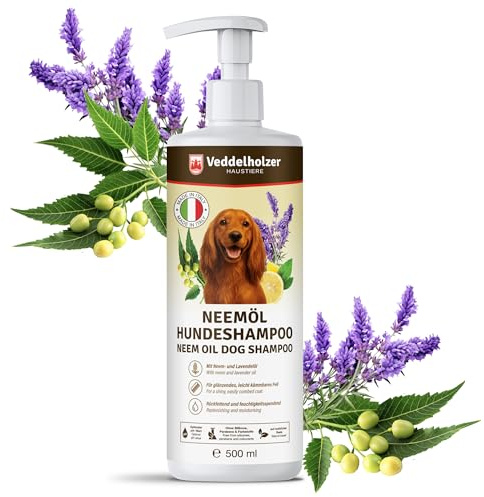 Veddelholzer 500 ml Champú Natural para Perros con Aceite de neem Cuidado Suave para la Piel y el Pelaje, Alivia el picor, hidrata y nutre para un Pelaje Brillante.