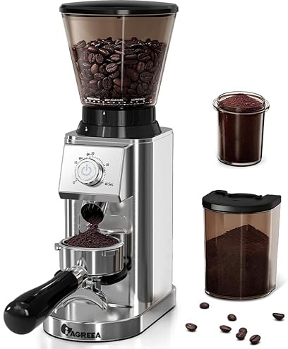 IAGREEA Conical Burr Coffee Grinder, 48 Grind Settings, 450RPM Low-Speed Anti-Static, Precision Timer, Portafilter Holder for Espresso, Drip, French Press, Cold Brew, Stainless Steel