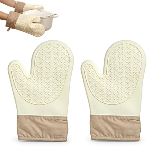 2 Pezzi Guanti da Forno in Silicone,set di Guanti da Cucina, Guanti da Forno Professionale, Guanto Forno Alta Temperatura, per Arrostire, Cuocere, Grigliare, Cuocere al Forno