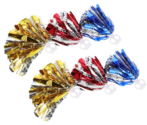 TOGEVAL Set 6 Pompon da Cheerleader con Manico in Plastica Pompon Metallici Argento e Colori Vivaci Accessori per Tifo Squadre Sportive e Feste di Cheerleading per Adulti e