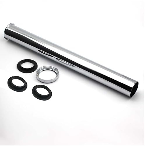 Tubo di Prolunga per Scarico Lungo 300mm, Tubo di Immersione Sifone in Acciaio Inox Sifone Lavabo Bagno, Scarico Lavandino Bagno con Dado e 3 Anelli di Tenuta per Lavabo, 1 1/4 pollici x 32 mm