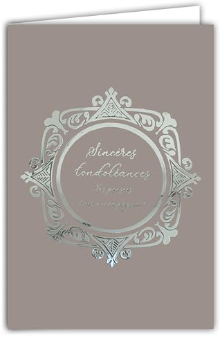 64-1090 Carte de Condoléances Argentée Illustration Fine et Délicate sur Papier Mat pour écriture à l'intérieur de votre Message Personnel - Avec Enveloppe Blanche Format 12x17,5cm -Fabriqué en France