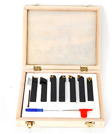 Fyssnn Lot de 9 burins rotatifs avec mallette portable, 20 mm/16 mm, pour tournage, travail du métal, construction mécanique, accessoires de tournage pour filetage et découpe de l'acier, acier