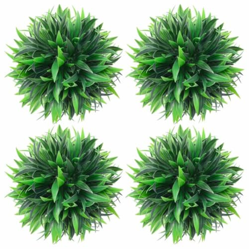 LoogCape Juego de 4 bolas de boj artificiales, 15 cm, para interior y exterior, plantas decorativas duraderas, resistentes a la intemperie, plantas de plástico verdes realistas para balcón, jardín