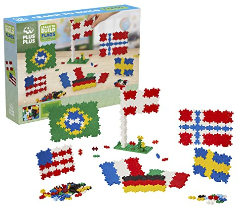 Plus-Plus- Learn to Build - Flaggor från hela världen - 700 bitar - Kreativ lek, Byggklossar, Bygga, Utvecklande leksaker för barn, STEM, STEAM, Producerat i Danmark