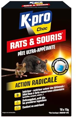 K.PRO Pâtes rats et souris ultra-appétentes, 150g | Ultra-appétente, agent amérisant, colorant fluorescent, action radicale