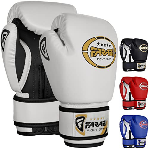 Farabi Sports Boxhandschuhe Kinder 4 oz Box Handschuhe MMA Muay Thai Kickboxen Sparring Boxsack Training Kinder Boxhandschuhe für Alter 3-7 Jahre (White, 4-oz)