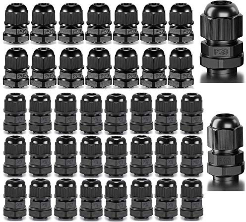 Gebildet 30 st PG7 + 20 st PG9 kabelgenomföring, plast IP68 vattentät justerbar 3-8 mm kabelgenomföring med packningar, M12 M16 trådkontakt, kabelskydd (svart)