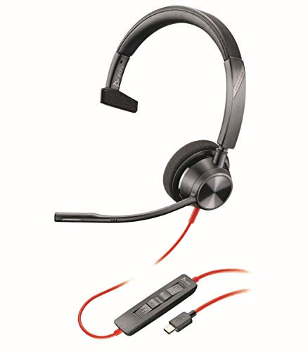 Plantronics, Blackwire 3310 USB-C, Poly, auricular con cable de un solo oído, monoaural, con micrófono de brazo, USB-C para conectarse a PC o Mac, funciona con Teams, Zoom