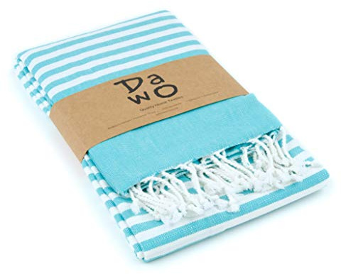 DaWo Asciugamano da hammam, fouta, ideale per spiaggia, sauna, yoga, viaggi, bagno, XXL (100 x 180 cm), 100% cotone, certificazione Oeko-TEX® (turchese)
