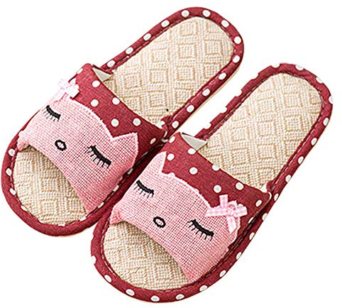 AioTio Pareja de Lino Zapatillas de casa de Estilo japonés niño Divertido Zapatillas de Dibujos Animados Transpirable Antideslizante luz de Fondo Regalo con Amor