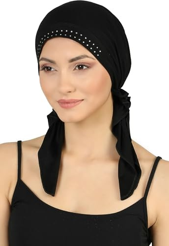 Deresina Bandana de Quimioterapia de Bambu Preanudada para Mujer – Suave y Transpirable, Ideal para Alopecia y Caida del Cabello, Alternativa Comoda a la Peluca(Negro joya - Talla única)