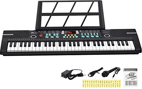24HOCL Tastiera per pianoforte a 61 tasti, tastiera per bambini con adattatore UL, supporto, altoparlante integrato, microfono, tastiera elettronica portatile per ragazzi, ragazze, principianti, feste